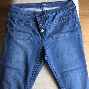 Button fly high waisted side pocket cropped